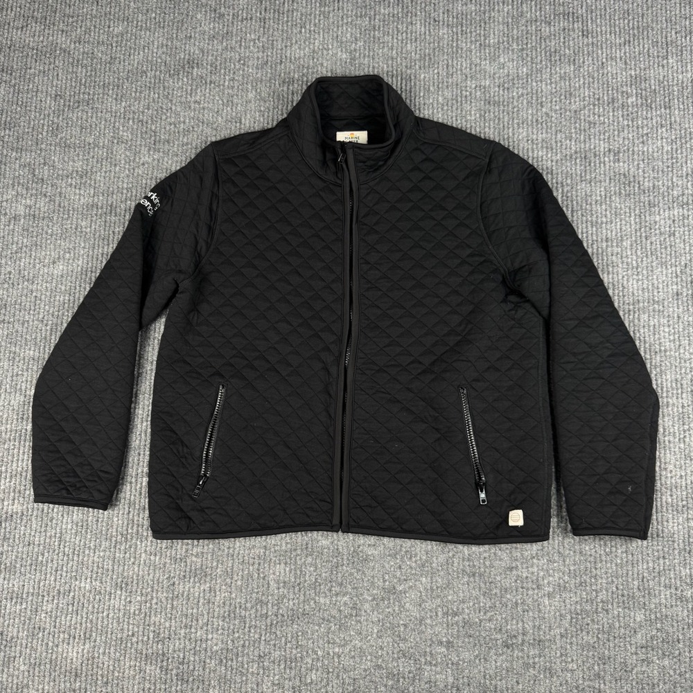 Marine Layer Jacket Womens L Black Quilted Diamond Full Zip Cisco Embroidered